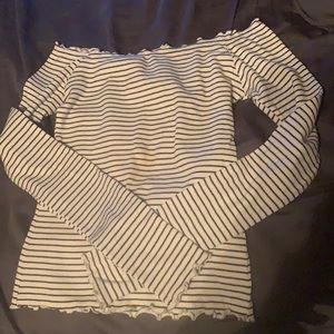 Hollister white and black striped long sleeved shirt